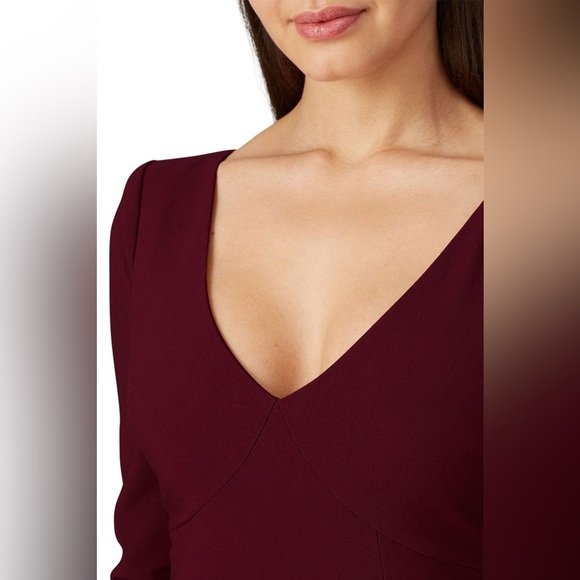 NWOT! Elegant Burgundy Long Sleeve Dress by Likely (Rhubarb Leandra Gown). - Picture 4 of 5